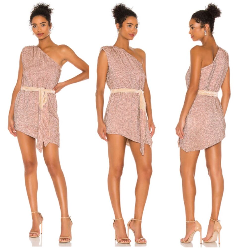 NWT Retrofete × Revolve Ella One Shoulder Mini Dress Rose Gold Women's Size M